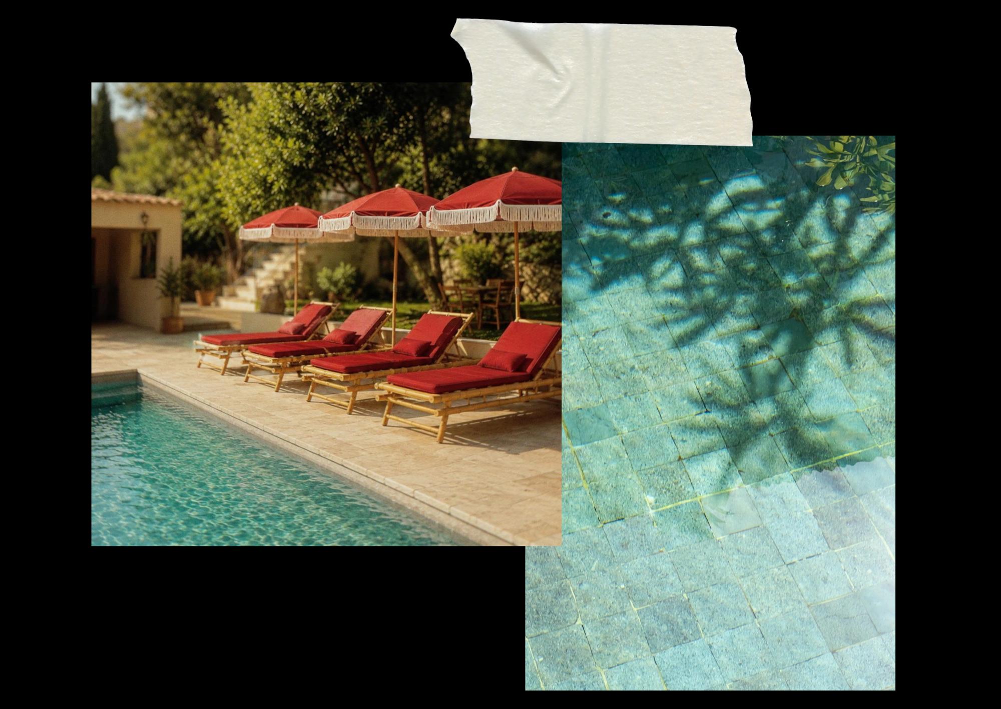Vue sur la Piscine près des murs en pierre à l'hôtel de luxe San Andrea